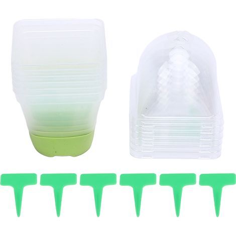 Set of 6 Clear Nursery Pots with Drainage Holes, Silicone Base Lids, Reusable 3-inch Plastic for Starting Plants (1/5)