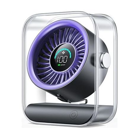 Ventilateur de bureau USB rechargeable, ventilateur de table silencieux avec flux d'air turbo, 100 vitesses, affichage numérique, rotation à 90°, violet (1/5)