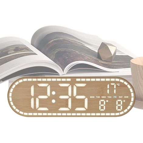 Horloge murale numérique LED, finition imitation bois, grand écran - finition imitation bois jaune (1/5)