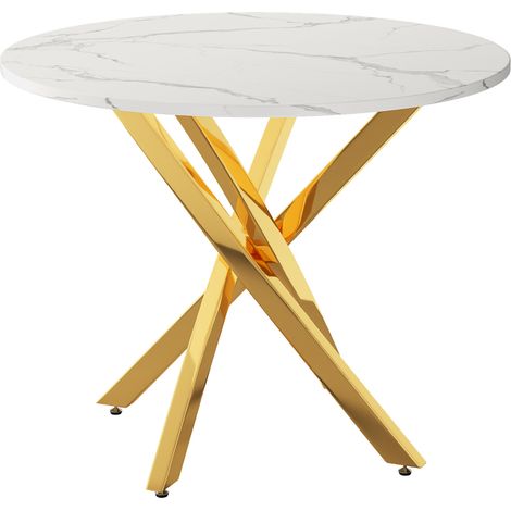 Table à manger ronde 80 x 80 x 75 cm avec plateau effet marbre et pieds dorés (1/5)