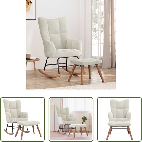 Hocker - Schaukelstuhl mit Hocker Cremeweiß Samt (1/5)