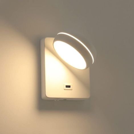Applique murale LED de chevet for chambre à coucher, rotative à 350 °, angle d'éclairage réglable, avec port de charge USB et interrupteur – Lampes de lecture for tête de lit for salle d'étude(Blanc 6 (1/3)