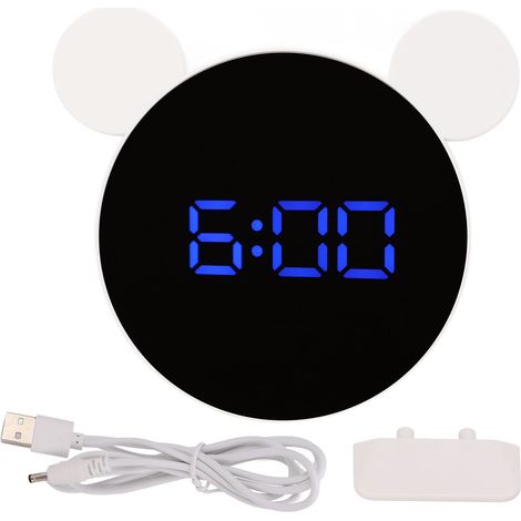 Réveil Numérique Mignon avec Oreilles de Souris, Horloge LED Miroir avec Fonction Snooze et Mode Nuit pour Chambre Enfant, Affichage Bleu (1/5)