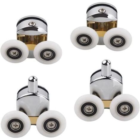 Lot de 4 Rouleau de Porte de Douche Dans Portes de Douche, 23mm Roulettes Doubles pour Porte de Douche, Roulette Porte Coulissante Douche pour Trou de Verre de 4-6mm (1/5)