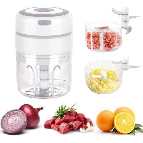 Picadora eléctrica recargable por USB Reno de 250 ml – 2 vasos de acero inoxidable – Picado rápido de verduras, frutas y carne (1/5)
