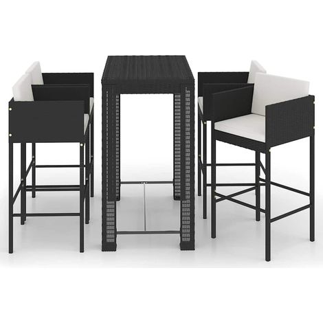 Set Bar da Giardino 5 pz con Cuscini Polyrattan Nero vidaXL (1/5)