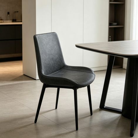 Lot de 4 chaises de salle à manger en simili cuir gris, design moderne, structure métallique (1/5)