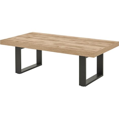 CEDRA - Table Basse Aspect Bois Piètement U Métal Poudré Noir (1/2)