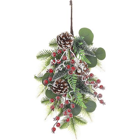 20 Zoll große Weihnachtsgirlande mit roten Beeren und Tannenzapfen zur Dekoration im Freien, dekorativer Wandbehang mit künstlichen Beeren für drinnen und draußen, Wand und Tür, grüne Tannenzapfen (1/2)