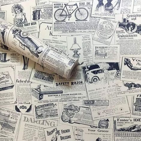 Ineasicer Papier peint de journal autocollant vintage en vinyle, Auto-adhésif Papier Peler & Coller Fond d'écran pour le décor de salon de chambre à coucher - Journal, 45cm x 10m (1/4)