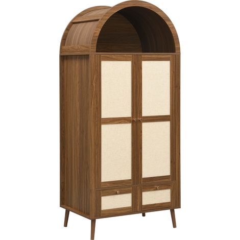 Armario de 2 puertas y 2 cajones MDF efecto nogal y ratán beige 80x55x180 cm MODENUIT (1/5)