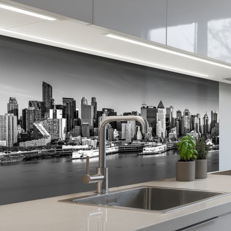 Kitchen Splashback Skyline - City - Skyscrapers - Black - White 100x60 cm
