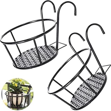 Fer Rond Crochet Pot De Fleur Stand Support Pot Plantes Maison Jardin Suspendu Métal Clôture Pot de Fleur en Métal Balcon Extérieur (1/4)