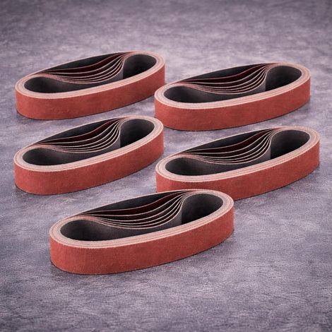 Lot de 55 bandes abrasives en oxyde d'aluminium de 355 mm - mélangé : 60, 80, 100, 120, 150, 180, 240, 320, 400, 600, 800 - Pour ponceuse à bande (1/4)