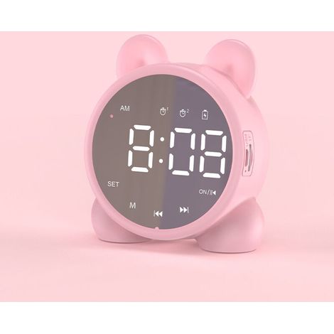 Children's Light Up Digital LED Alarm Clock, Night Light for Girls and Boys, Day and Night Function, Adjustable Volume, Snooze Function, USB Rechargeable (Pink)