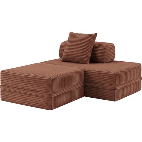 Sofá Modular 2 Lugares + Puff Convertível Veludo Listado (1/4)