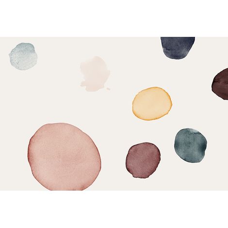Papier peint panoramique aquarelle motif cercle Tapisserie panoramique multicolore idéale pour bureau Papiers peints panoramique blanc original (1/2)