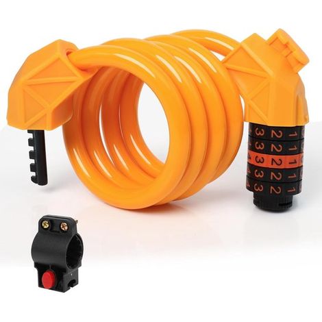 Candado para bicicleta, Candado antirrobo para bicicleta, 1,1 m x 11 mm, Candado de cable, Candado, con código de 5 dígitos, Naranja (1/5)