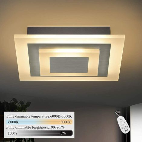 ZMH LED Plafonnier Salon Dimmable stepless avec télécommande 23W 30cm carré Plafond Lampe Bureau Plafonniers pour le salon, chambre à coucher, cuisine, nickel mat-303010cm (1/5)