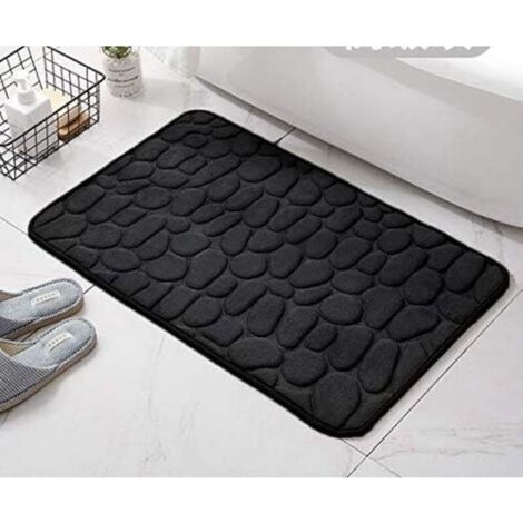 Tapis de Bain Antiderapant en Mousse Mémoiretapis, Absorbant Tapis Salle de Bain Lavable en Machine, Tapis de Douche pour Salle de Bain, 50 x 80cm, Noir (1/5)