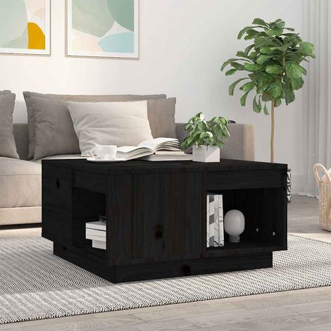 vidaXL Mesa de centro de madera maciza de pino negro 60x61x32,5 cm (1/5)