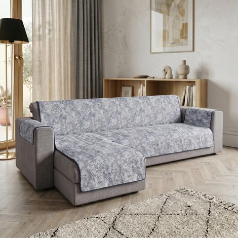 Housse méridienne Gauche 240 cm, protège-canapé antidérapant avec Fond en Caoutchouc et accoudoirs – BLU Scuro (1/5)