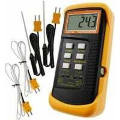Thermomètre De Type K Avec Capteur De Thermocouple 1300 ° C (° C, ° F Et K Avec 4 Thermocouples (câblé Et Acier Inoxydable) (1/5)