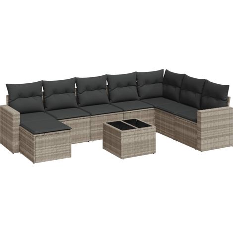 vidaXL Set muebles jardín 9 pzas y cojines ratán sintético gris claro (1/2)