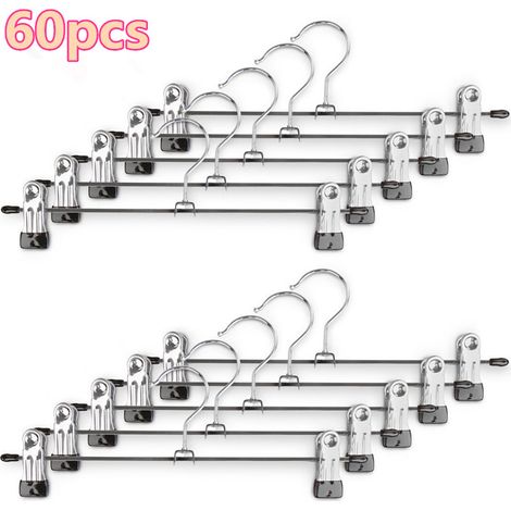 Aqrau Lot de 60 Cintres en Fer Métal,Cintre Pince,Cintres Pantalons Gain de Place, avec Antidérapante Réglables Clips, pour Pantalons Jupes Chaussettes sous-Vêtements (1/5)