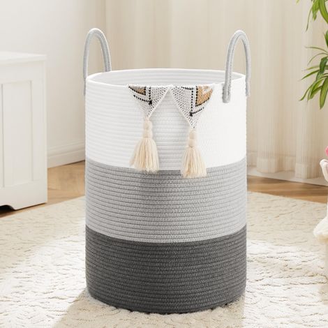 Panier à Linge - 1 Unité - Coton Tressé - Pliable et Robuste - Salon Chambre Buanderie - 38x50cm Marron (1/5)