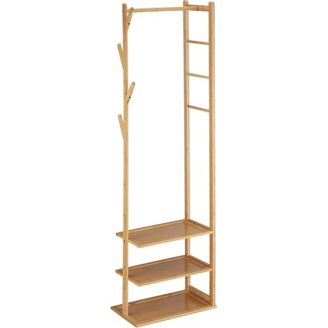 Burro de ropa moderno de bambú con 3 estantes 80 x 40 x 170 cm almacenamiento óptimo y diseño natural en bambú beis 130011136 (1/5)