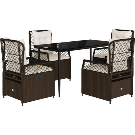 Maison Exclusive - Set da Pranzo da Giardino 5pz con Cuscini in Polyrattan Marrone (1/5)