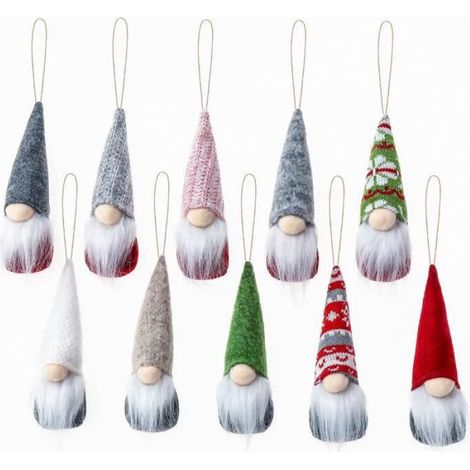10 Décorations de Noël, Gnomes en peluche, Multicolore, Avec cordon 7cm, Pour sapin et maison (1/4)
