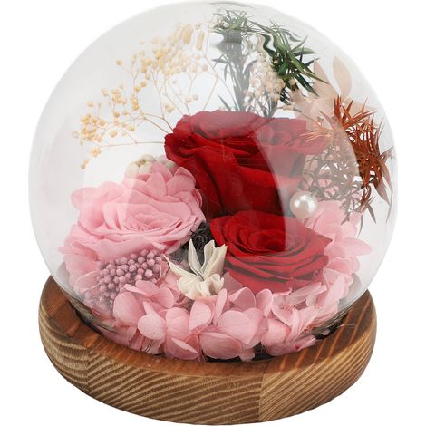 Fleur éternelle dans un dôme en verre, lumière LED romantique et exquise, Type 5 préservé. (1/2)