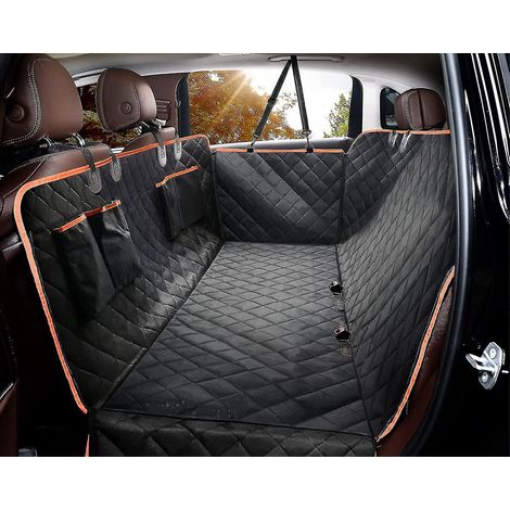 Housse de protection noire pour siège arrière de voiture pour chien, imperméable et résistante aux rayures, avec 4 housses latérales et 2 ceintures de sécurité pour chien. (1/4)