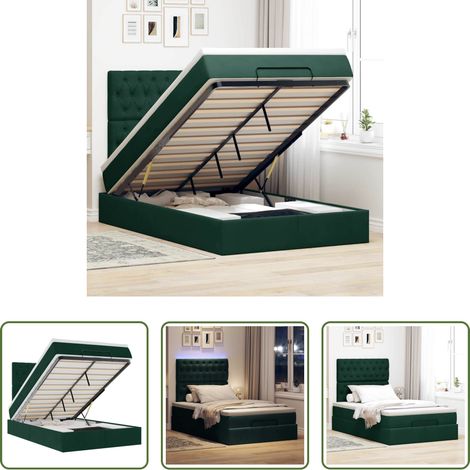vidaXL Rangement sous le lit - Cadre de lit ottoman avec matelas vert foncé 120x190 cm velours (1/5)