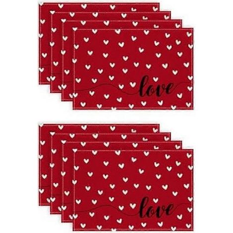Sets de table pour la Saint-Valentin, napperon de cuisine d'intérieur rouge en toile de jute à motif cœur, style champêtre. (1/5)