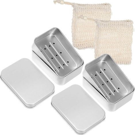 Lot de 2 porte-savons en aluminium avec égouttoir pour savon en métal (1/5)