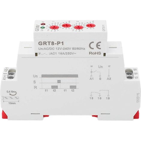 Relais temporisé à impulsions, relais temporisé multifonctionnel avec indicateur LED, AC/DC 12 V–240 V (1/4)