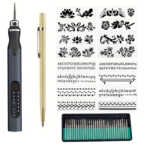 Elektrischer Gravierstift, 3 einstellbare Geschwindigkeiten, wiederaufladbares, kabelloses Gravierwerkzeug, 48-teiliges Set (schwarz) (1/5)