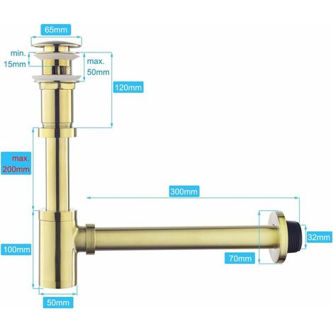 Kit – Siphon avec Bonde avec Trop-plein pour Lavabo Or Brossé, Laiton Universel Design Siphon Anti-Odeur, 1 1/4 Syphon Sifon-DPZO