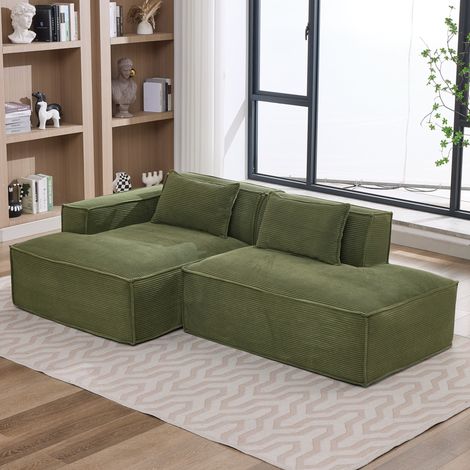 Canapé 235x129x70 cm vert en polyester rembourré avec 2 coussins, assise à ressorts ensachés (1/5)