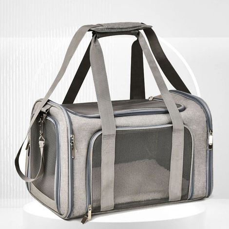 Sac de Transport pour Chat Chien Sac Bandoulière Respirant pour Petit Animal de Compagnie Transporteur Souple Léger Comfortable pour Voyage en Voiture Train Avion 43x28x28cm (1/5)