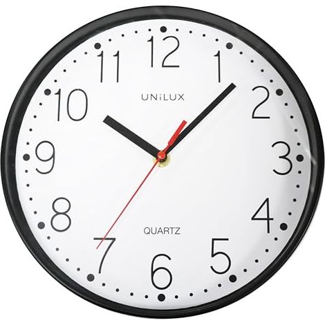 UNILUX NESSY HORLOGE MURALE, MOUVEMENT À QUARTZ, DIAMÈTRE 25 CM, DESIGN MINIMALISTE MODERNE DE NOIR 400155846