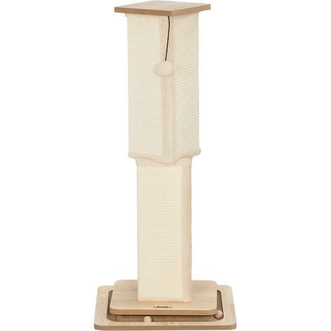 Poste rascador 3 en 1, poste rascador de 87 cm, poste rascador para gatos de sisal con pelota de juego, poste rascador para gatos, mueble rascador para gatos, interior, roble