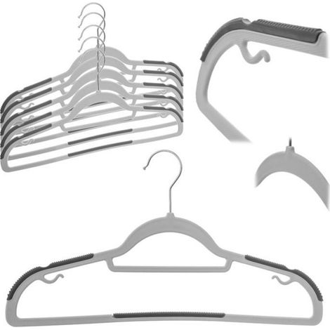 Lot de 5 Cintres Antidérapants Gris pour Vêtements, Surface Flokée (1/5)