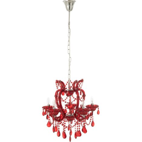 Lustre chandelier antique en verre rouge élégant et raffiné - Rouge cristal intense (1/5)