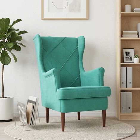 Fauteuil turquoise en velours avec coussin amovible – 65 x 79 x 100 cm - PANGIVO (1/5)