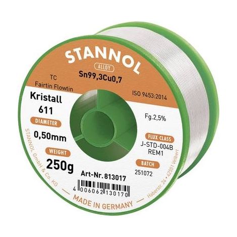 Stannol Kristall 611 estaño para soldar sin plomo plata 250g