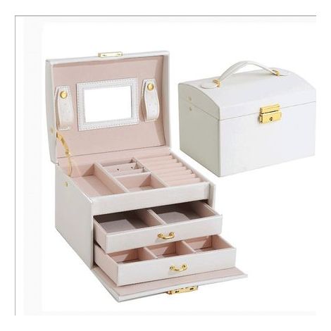 Boîte à bijoux Coffret pour bijoux à montre à maquillage,bijoux et cosmétique beauty Case,Doublure en velours,Affichage étui de rangement avec serrure et clé,Bonne idée Cadeau (Blanc) (1/5)